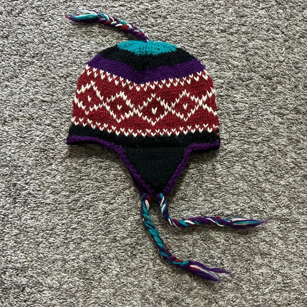 Vintage Wool Beanie Winter Hat Nepal 80s 90s Earflap Knit Cap Unisex